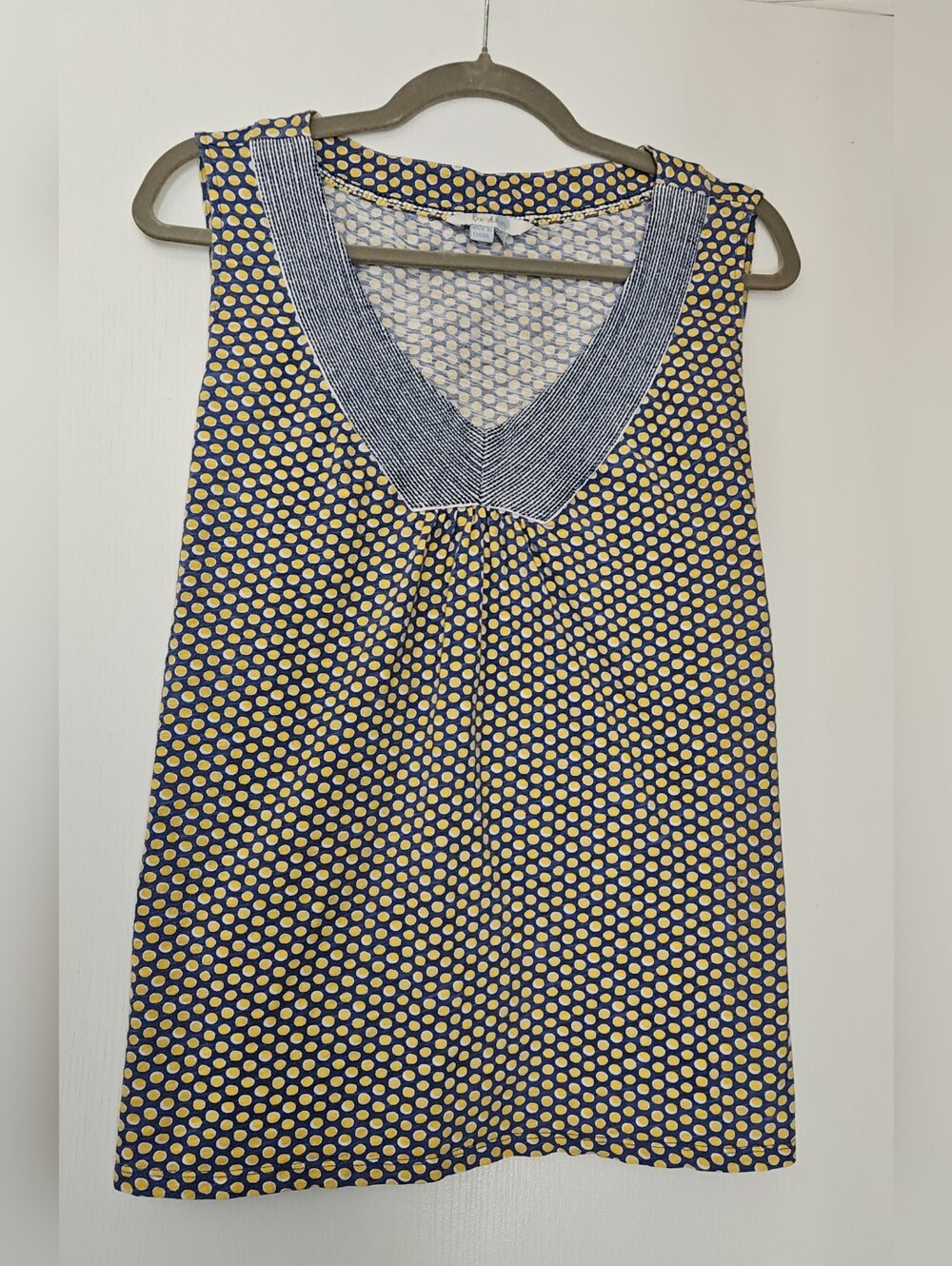 Boden Navy Sleeveless Top with Yellow Polka Dots and Stitch Detail, 18, XXL